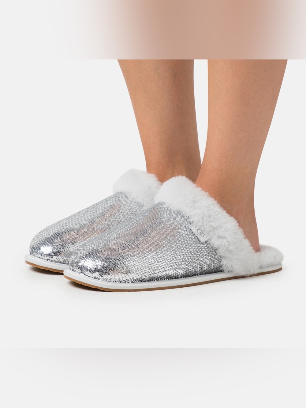 UGG Scuffette II Mirror Ball Silver Sequin Slippers Size 7